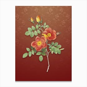 Vintage Austrian Briar Rose Botanical on Falu Red Pattern n.0129 Canvas Print