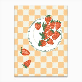 Checkered Strawberry Print Canvas Print