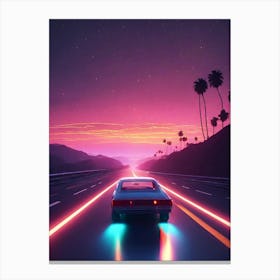Neon Car On The Highway Canvas Print