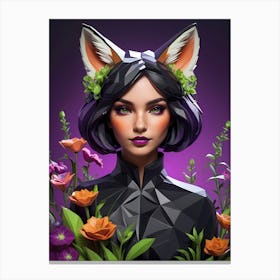 Low Poly Floral Fox Girl, Green (16) Canvas Print