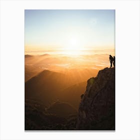 A Duo Of Lovers Embarking On A Scenic Sunset Climb To Crest A Majestic Mountain Peak Tango Between (2) Canvas Print