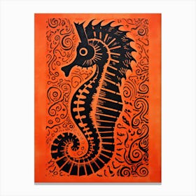 Seahorse, Woodblock Animal Drawing 4 Canvas Print