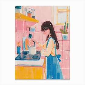 Girl Putting The Kettle On Lo Fi Kawaii Illustration 3 Canvas Print