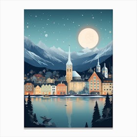 Winter Travel Night Illustration Lucerne Switzerland 2 Canvas Print