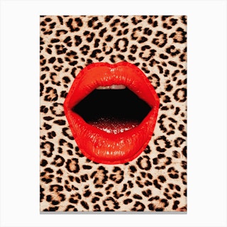 Animal Art Red Lips Collage In Brown Canvas Print