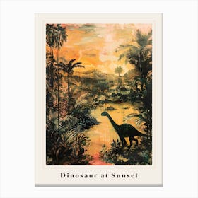 Dinosaur At Sunset By The River Poster Canvas Print