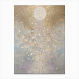 Wabi Sabi Dreams Collection 2 - Japanese Minimalism Abstract Moon Stars Mountains and Trees in Pale Neutral Pastels And Gold Leaf - Soul Scapes Nursery Baby Child or Meditation Room Tranquil Paintings For Serenity and Calm in Your Home Canvas Print
