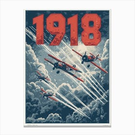 Aihrgdesign A Vintage Aviation Poster Depicting 1918 Biplane 2 Canvas Print