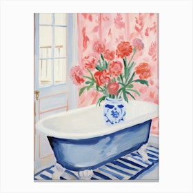 A Bathtube Full Of Carnation In A Bathroom 1 Canvas Print