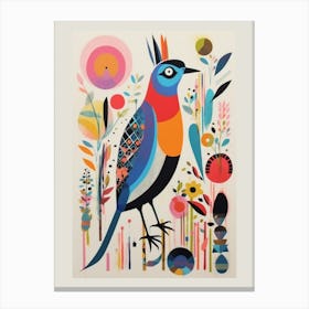 Colourful Scandi Bird Grouse 3 Canvas Print