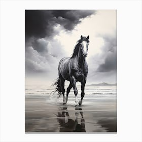A Horse Oil Painting In Rhossili Bay, Wales Uk, Portrait 2 Canvas Print