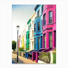 Notting Hill District Of London , A Row Of Colourful Townhouses Canvas Print