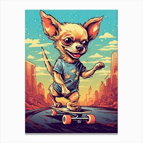 Chihuahua Dog Skateboarding Illustration 3 Canvas Print