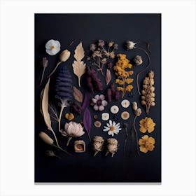 Dark Dried Flowers Collection Purple Yellow Canvas Print