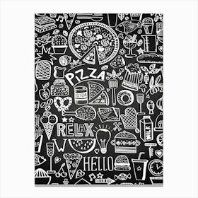 Pizza Doodles On A Blackboard - kitchen art, kitchen poster Canvas Print