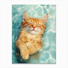 Happy Orange Cat Floating on Water 3 Canvas Print