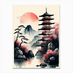 Japanese Landscape Watercolor Painting (52) Canvas Print