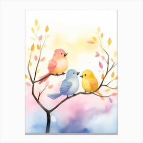 Watercolor Birds On A Branch Canvas Print