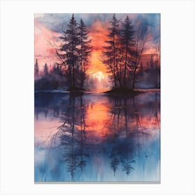 Watercolor Sunset On The Lake In Pastel Shades Canvas Print