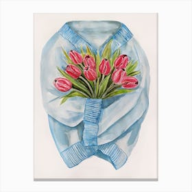 Watercolor illustration of a bouquet of tulips in a sweater Canvas Print