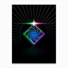 Neon Geometric Glyph in Candy Blue and Pink with Rainbow Sparkle on Black n.0336 Canvas Print