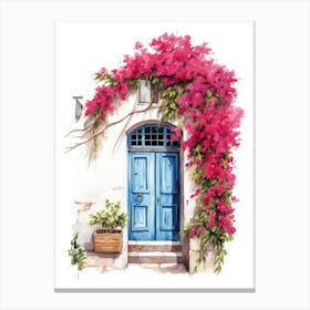 Rhodes, Greece   Mediterranean Doors Watercolour Painting 4 Canvas Print