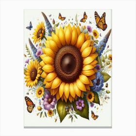 Sunflowers And Butterflies 2 Canvas Print