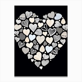 Black & White Heart Sea Shells Canvas Print