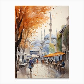 Istanbul Turkey In Autumn Fall, Watercolour 4 Canvas Print