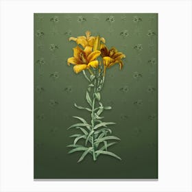 Vintage Fire Lily Botanical on Lunar Green Pattern n.1084 Canvas Print