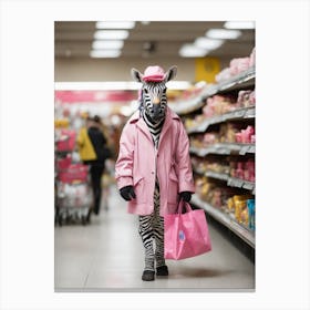 Zebra In A Supermarket Canvas Print