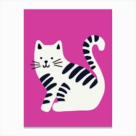 Striped Cat on Pink Background Canvas Print