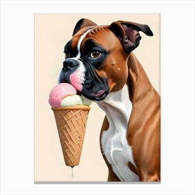 Boxer Dog Eating Ice Cream 1 Canvas Print