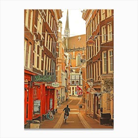 Moody View Of Empty Amsterdam Street At Early Morning Canvas Print