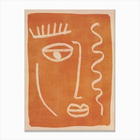 Abstract Face In Orange 3 Canvas Line Art Print