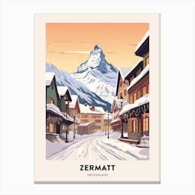 Vintage Winter Travel Poster Zermatt Switzerland 2 Canvas Print