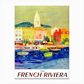 The French Riviera, Watercolored Travel Poster Canvas Print