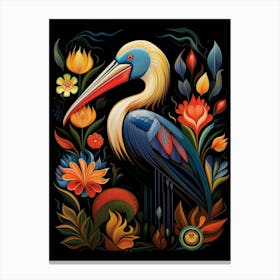 Folk Bird Illustration Brown Pelican 3 Canvas Print