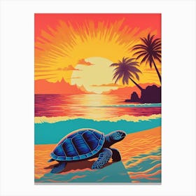 Colour Pop Sea Turtle On The Beach 2 Canvas Print