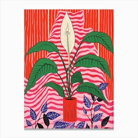 Pink And Red Plant Illustration Peace Lily 4 Canvas Print