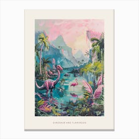Dinosaur With The Flamingos Painting 2 Poster Canvas Print