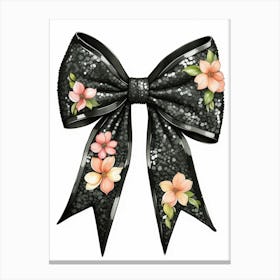 Black Bow With Pink Flowers Canvas Print