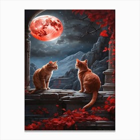 Two Cats Looking At The Moon Canvas Print