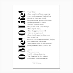 O Me! O Life! Poem By Walt Whitman Canvas Print