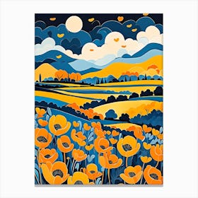 Cartoon Poppy Field Landscape Illustration (79) Canvas Print