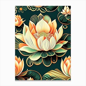 Lotus Flower Pattern Retro Illustration 1 Canvas Print