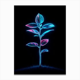 Neon Plant On Black Background 6 Canvas Print