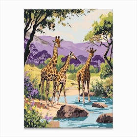 Giraffes In The River Watercolour Inspired 2 Canvas Print