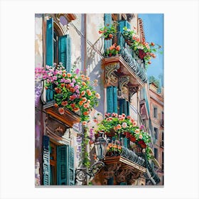 Balcony View Painting In Barcelona 2 Canvas Print