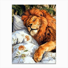 Lion in the bed animal illustration art Canvas Print